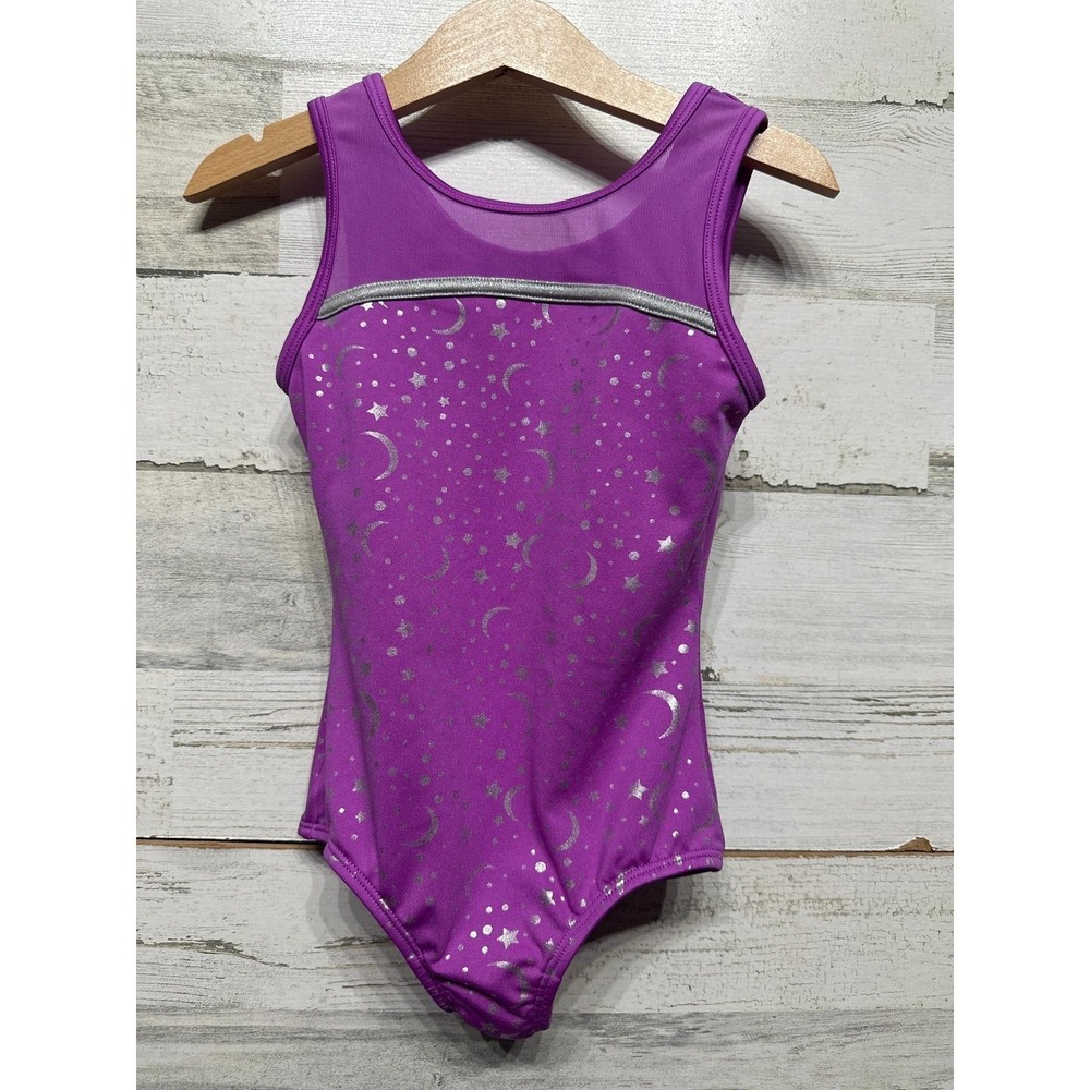 Cat & Jack Leotard Girls XS 4/5 Purple Moon Stars Celestial Dancewear EUC